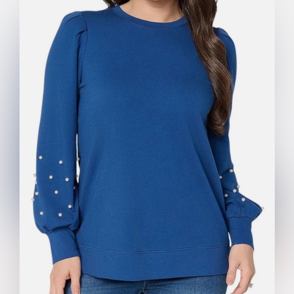 Belle by Kim Gravel Tops - New JingleBelles Kim Gravel Uptown Pearls Blouson Sleeve Sweatshirt Indigo XL
